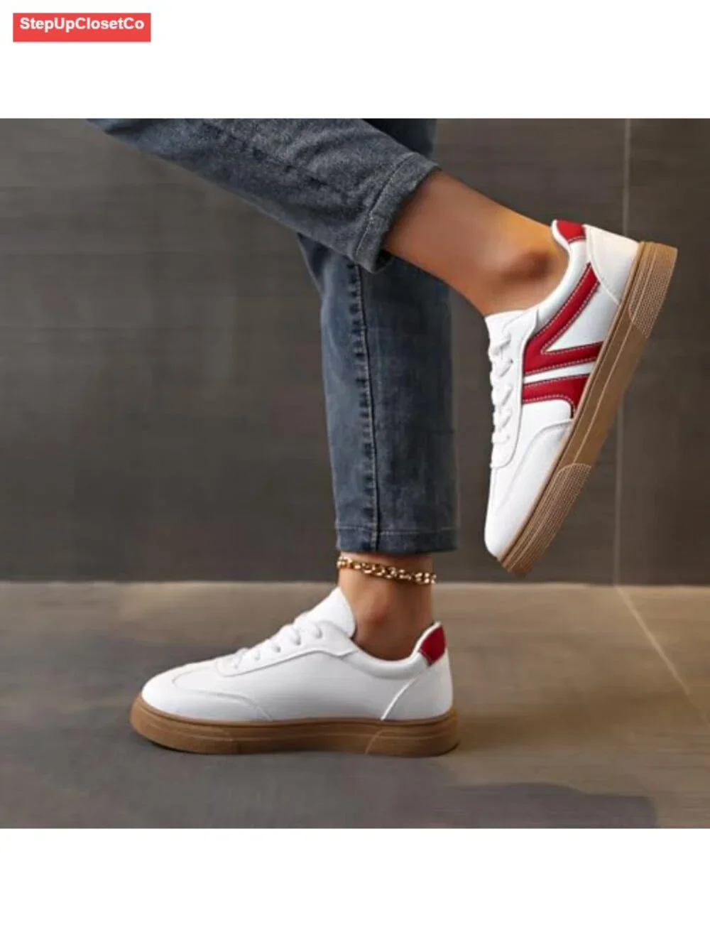 Women Retro Gum Sole Fashion Sneakers PU Leather Non Slip Tennis Skate Shoes
